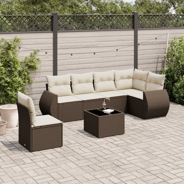 vidaXL Set Divani da Giardino 7 pz con Cuscini Marrone in Polyrattan