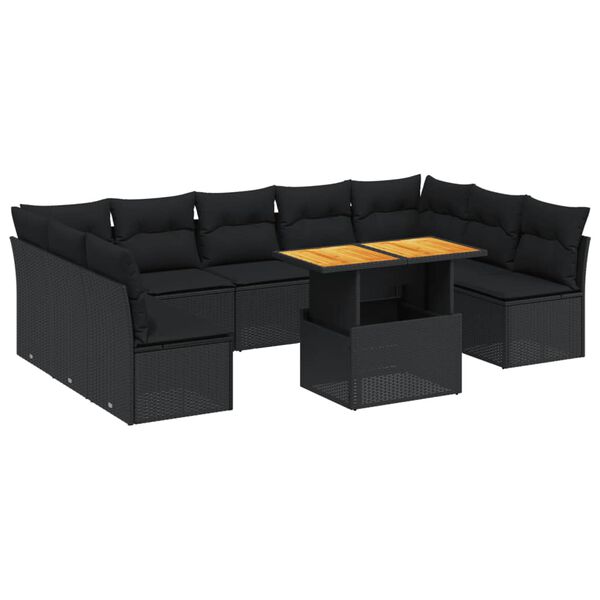 vidaXL Set Divani da Giardino 10pz con Cuscini in Polyrattan Nero