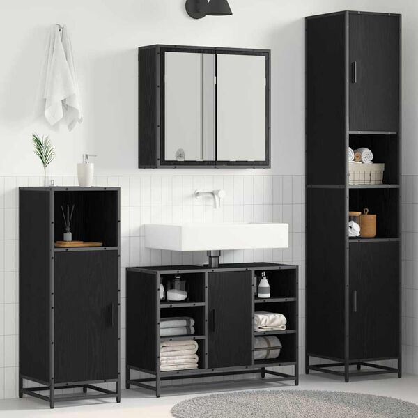vidaXL Set di mobili per il bagno 4 pcs Rovere Nero Legno multistrato