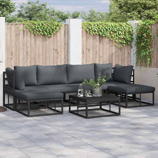 vidaXL Set Divano da Giardino con cuscino Nero Alluminio