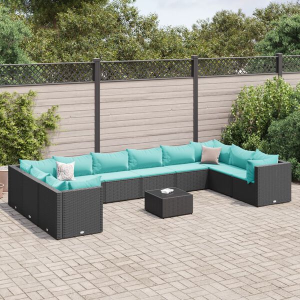 vidaXL Set Mobili da Giardino 11 pz con Cuscini in Polyrattan Nero