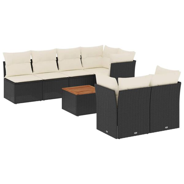 vidaXL Set Divani da Giardino con Cuscini 8 pz Nero in Polyrattan