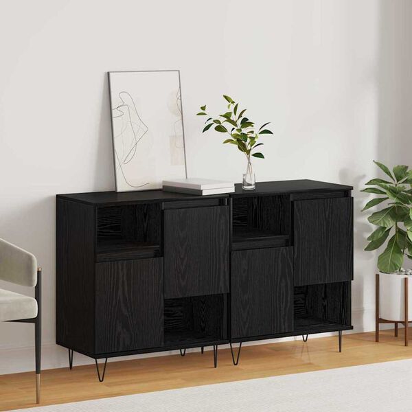 vidaXL Credenza 2 pcs Rovere Nero 60 x 35 x 70 cm