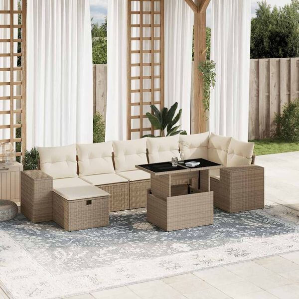 vidaXL Set Divano da Giardino 8 pz con Cuscini Beige in Polyrattan