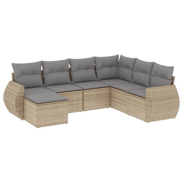 vidaXL Set Divani da Giardino 7 pz con Cuscini Beige in Polyrattan