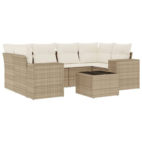 vidaXL Set Divani da Giardino 7 pz con Cuscini Beige in Polyrattan