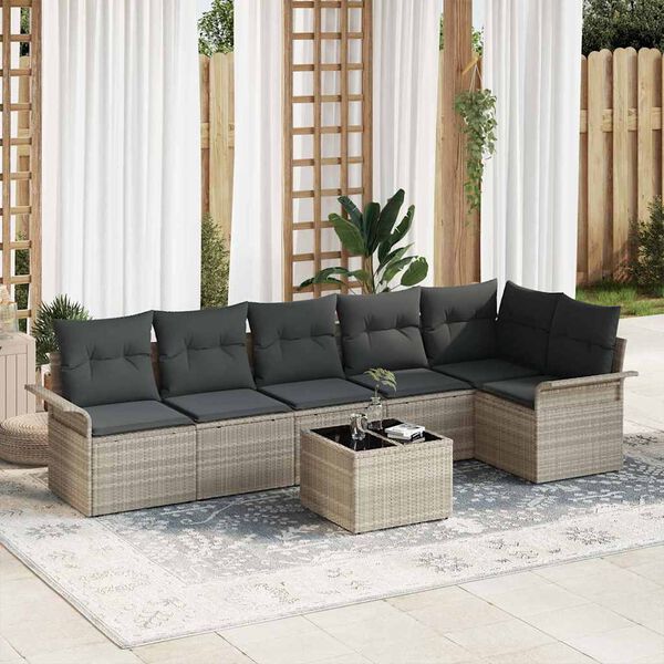 vidaXL Set Divano da Giardino 7 pcs Grigio chiaro polyrattan