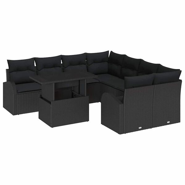 vidaXL Set Divano da Giardino con archiviazione 9 pcs Nero polyrattan