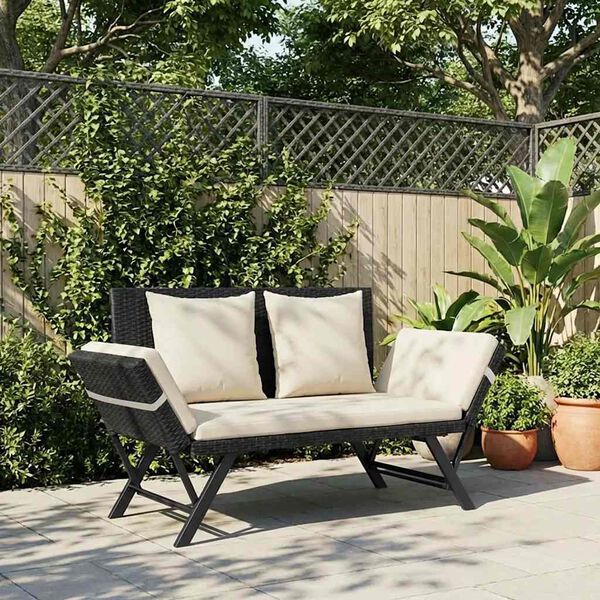 vidaXL Panca da Giardino con Cuscini Nera 176 cm in Polyrattan