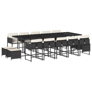 vidaXL Set da Pranzo da Giardino 15 pz con Cuscini Nero in Polyrattan