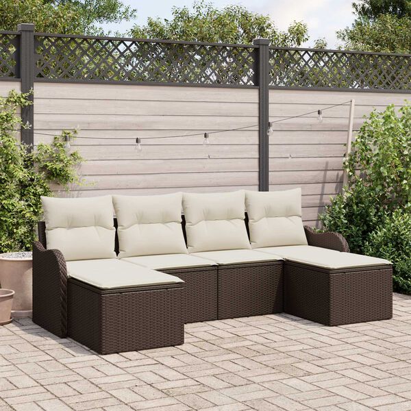 vidaXL Set Divano da Giardino con cuscino 6 pcs Marrone Poly Rattan