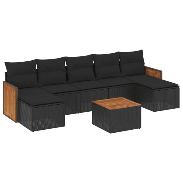 vidaXL Set Divani da Giardino con Cuscini 8 pz Nero in Polyrattan