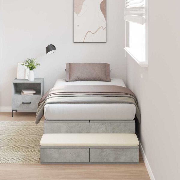 vidaXL Struttura letto con contenitore Grigio cemento 100 cm