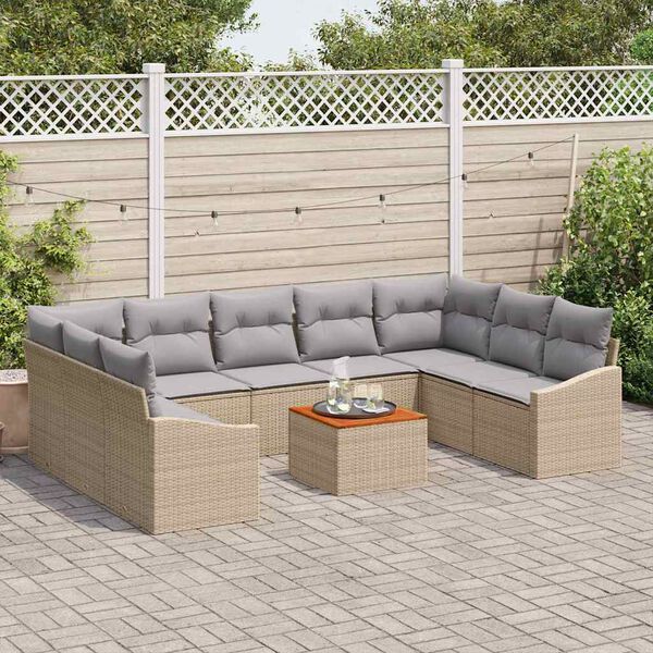 vidaXL Set Divano da Giardino con cuscino 10 pcs Beige polyrattan