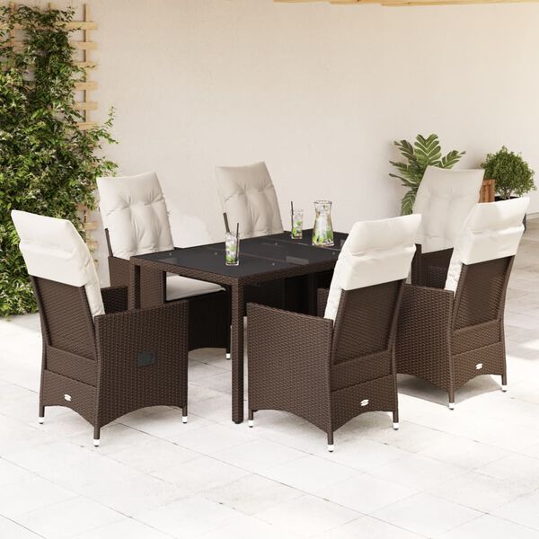 vidaXL Set da Pranzo da Giardino 7pz con Cuscini in Polyrattan Marrone
