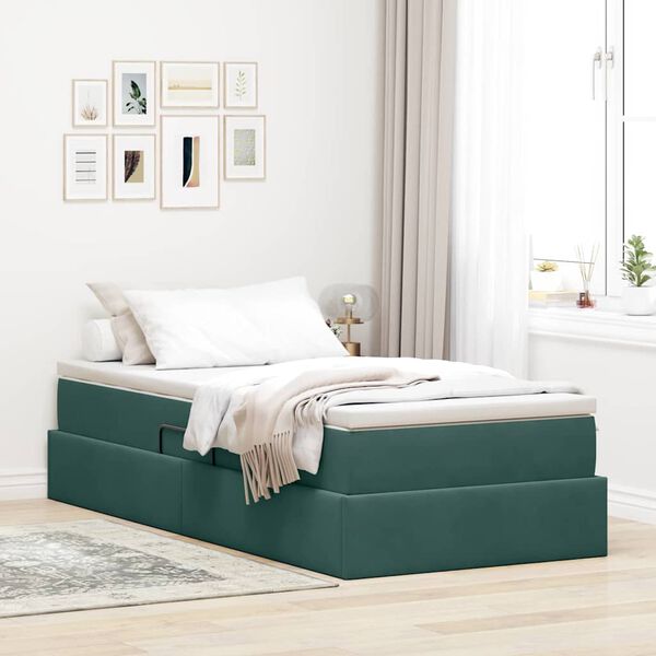 vidaXL Letto con contenitore e materasso Verde Scuro 90 x 190 cm