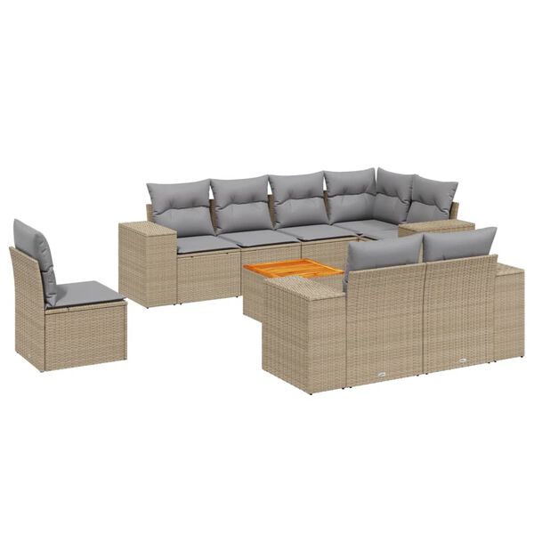vidaXL Set Divano da Giardino 9 pz con Cuscini Beige in Polyrattan