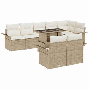 vidaXL Set Divano da Giardino con cuscino 9 pcs Beige Poly Rattan