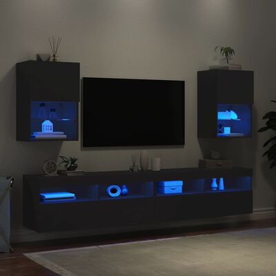 vidaXL Mobili Porta TV con Luci LED 2 pz Neri 40,5x30x60 cm