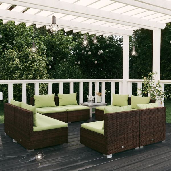 vidaXL Set Divani da Giardino 8 pz con Cuscini in Polyrattan Marrone