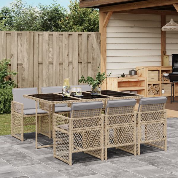 vidaXL Set da Pranzo da Giardino 7 pz con Cuscini Beige in Polyrattan