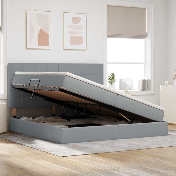 vidaXL Letto con contenitore e LED Grigio chiaro 200 x 200 cm