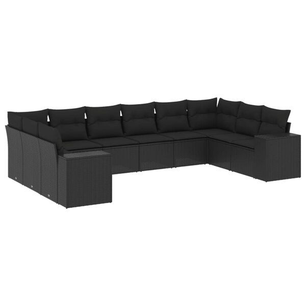 vidaXL Set Divani da Giardino 10pz con Cuscini in Polyrattan Nero