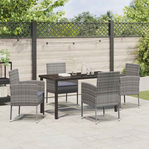 vidaXL Set da Pranzo per Giardino con cuscino 5 pcs Grigio polyrattan