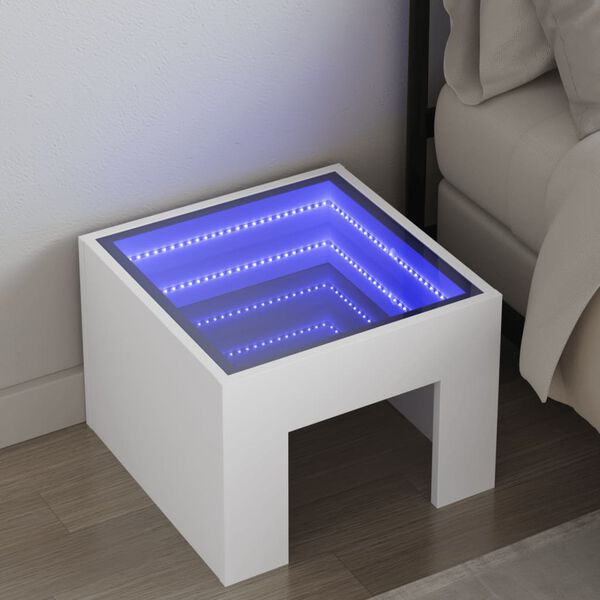 vidaXL Comodino con LED Infinity Bianco 40x40x30 cm