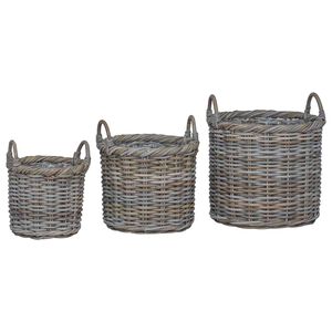 vidaXL Cesto per Piante con archiviazione 3 pcs Grigio Rattan Kubu