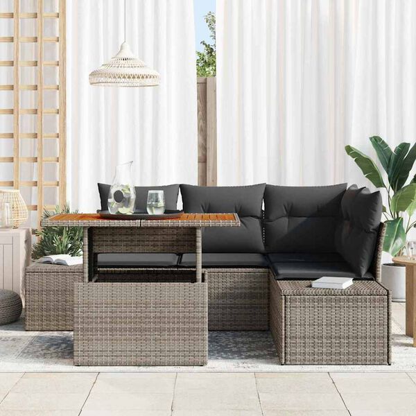 vidaXL Set Divano da Giardino 5 pcs Grigio Poly Rattan