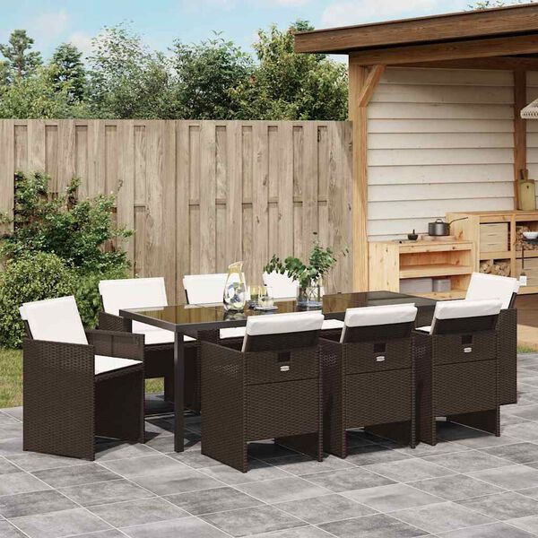vidaXL Set da Pranzo per Giardino 9 pcs Marrone polyrattan