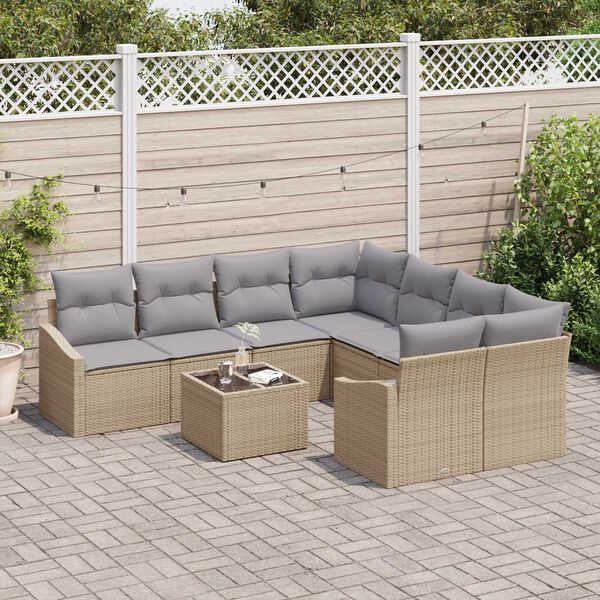 vidaXL Set di divani con cuscino 9 pcs Beige e grigio polyrattan