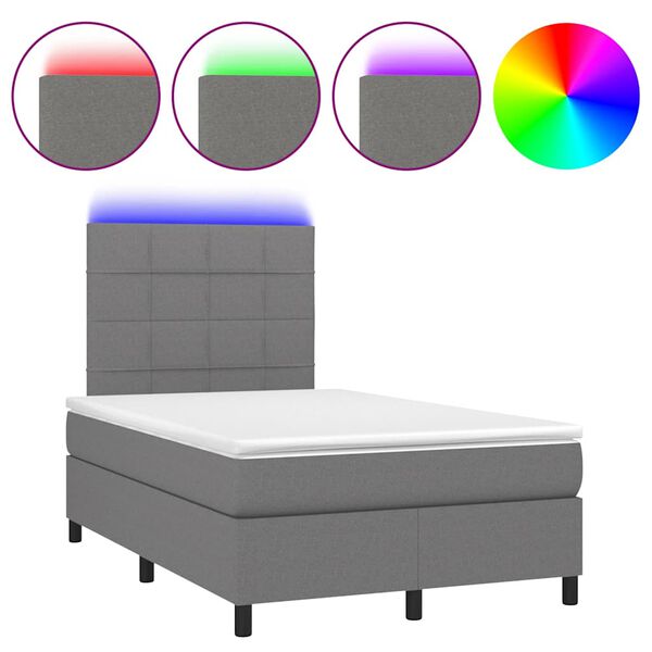 vidaXL Letto a Molle Materasso e LED Grigio Scuro 120x190cm in Tessuto