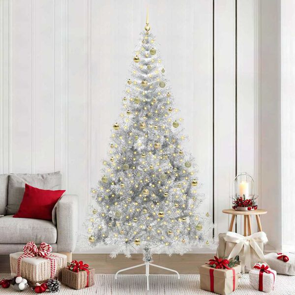vidaXL Albero di Natale artificiale con luci integrate Argento 240 cm