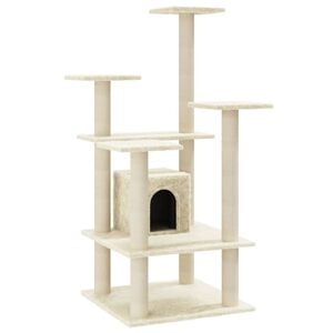 vidaXL Albero per Gatti con Pali Tiragraffi in Sisal Crema 110 cm