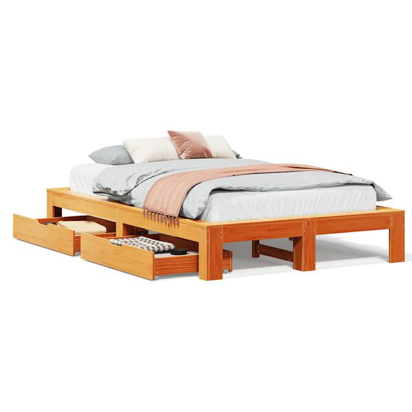 vidaXL Giroletto senza Materasso Marrone Cera 135x190 cm Legno di Pino