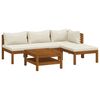 vidaXL Set Divani da Giardino 5 pz con Cuscini Crema in Legno Acacia