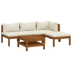vidaXL Set Divani da Giardino 5 pz con Cuscini Crema in Legno Acacia