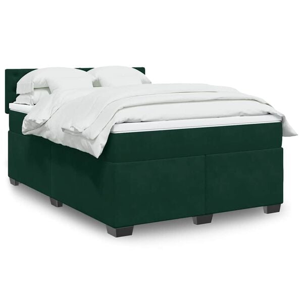 vidaXL Giroletto a Molle con Materasso Verde Scuro 140x190 cm Velluto