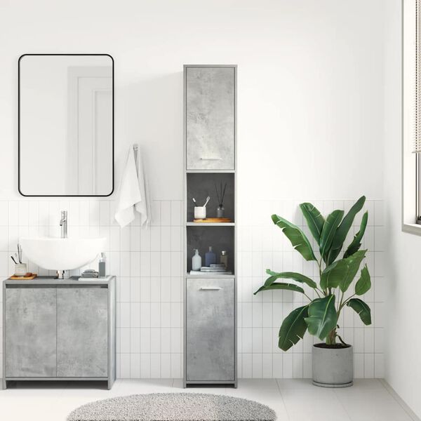 vidaXL Mobile da Bagno Grigio Cemento 30x30x183,5 cm Legno tecnico