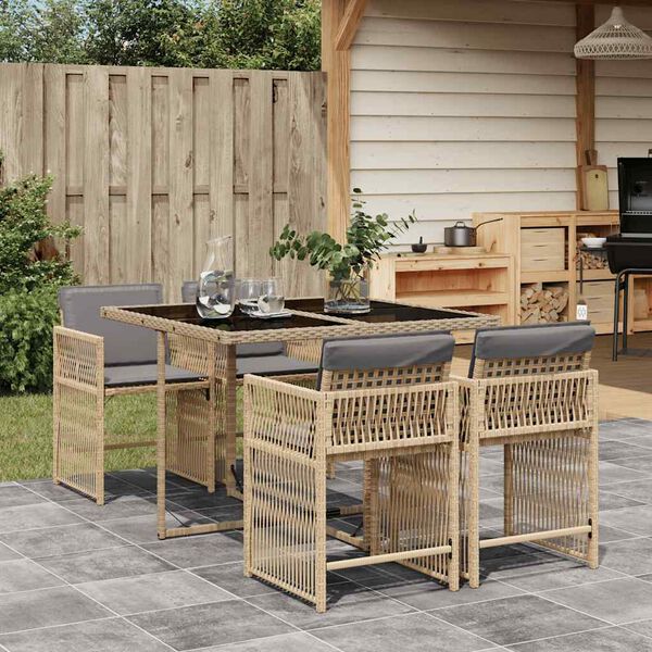 vidaXL Set Pranzo da Giardino 5 pz con Cuscini Beige Misto Polyrattan