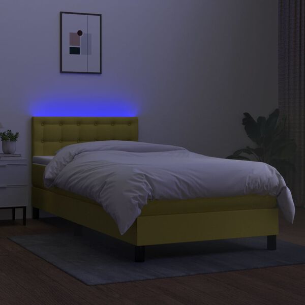 vidaXL Letto a Molle con Materasso e LED Verde 100x200cm in Tessuto