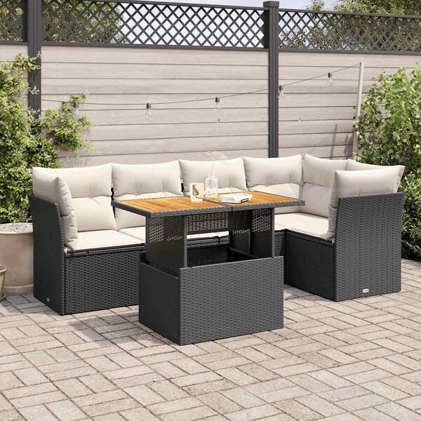 vidaXL Set Divano da Giardino 6 pz con Cuscini Nero in Polyrattan
