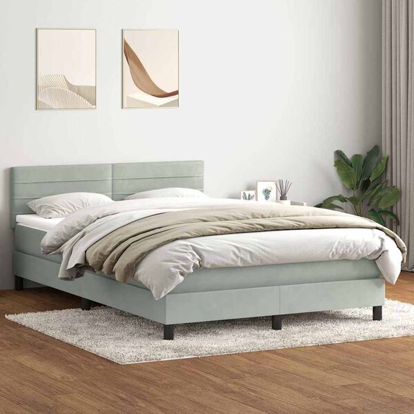 vidaXL Letto a Molle con Materasso e LED Grigio Chiaro 140x210cm Velluto