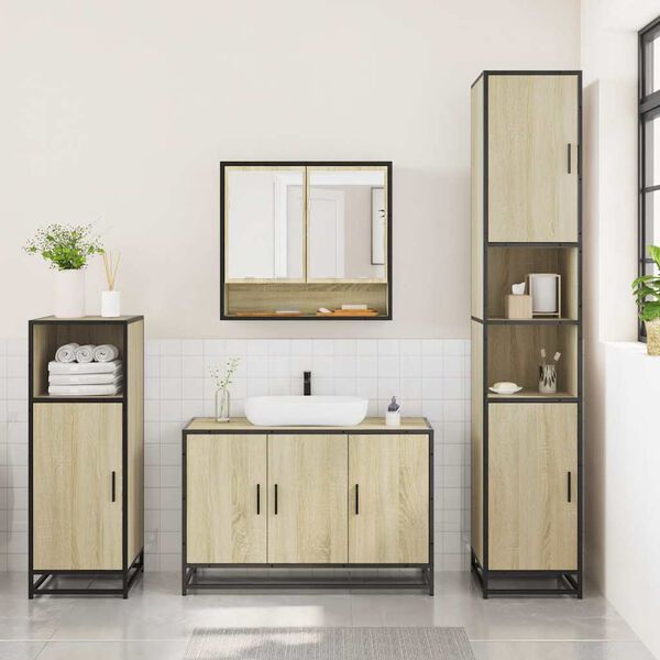 vidaXL Set Mobili da Bagno 3 pz Rovere Sonoma in Legno Multistrato