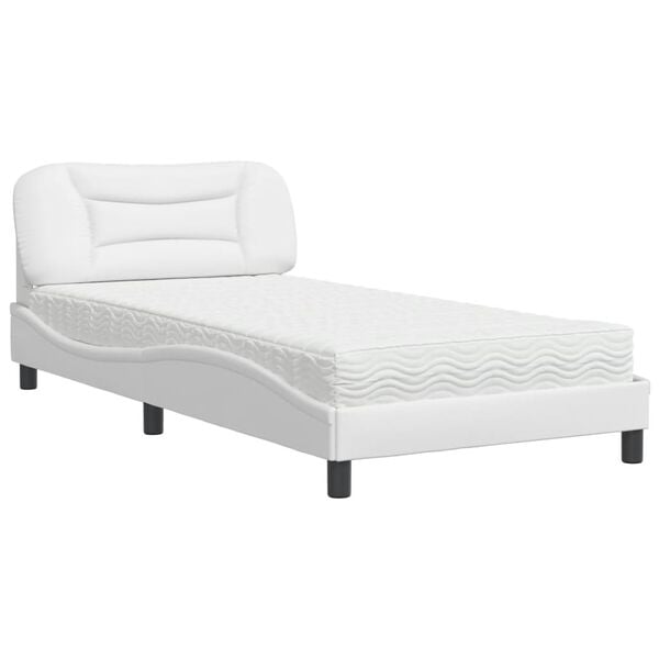 vidaXL Letto con Materasso Hvar Bianco 100x200 cm in Similpelle