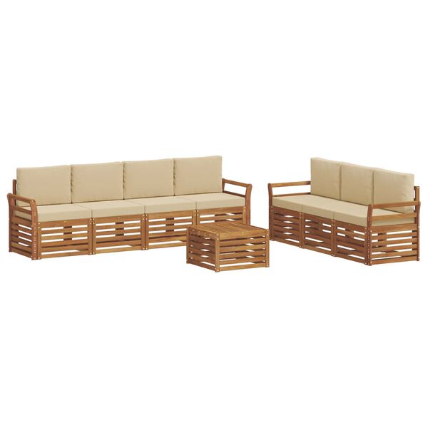 vidaXL Set divani 8 pcs Naturale e Beige Legno di Acacia Massello