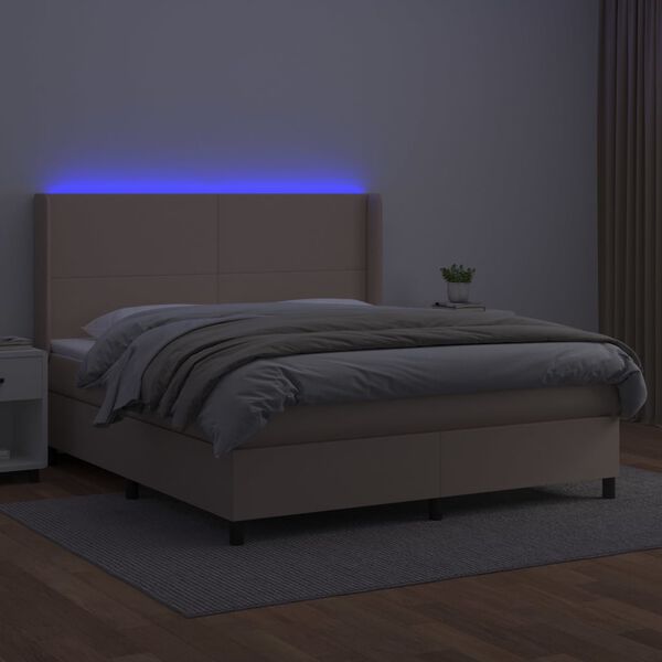 vidaXL Giroletto Molle Materasso e LED Cappuccino 180x200cm Similpelle