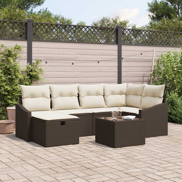 vidaXL Set di divani con cuscino 7 pcs Marrone e Crema polyrattan